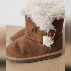 Childrens Place Brown Suede Boots with Faux Fur Trim